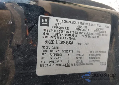 2008 Chevrolet Silverado 1500 Lt1 from USA, damaged, VIN 3GCEC13J98G308878